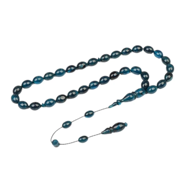 Arpa Kesim 11x8 mm Sıkma Kehribar Sistem Püsküllü Tesbih ürün görseli 1