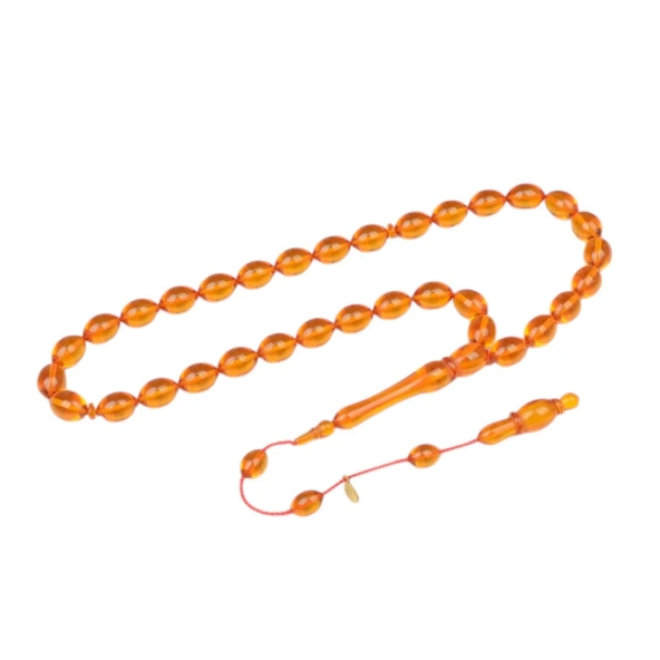 Arpa Kesim 11x8 mm İmzalı Ateş Kehribar Sistem Püsküllü Tesbih ürün görseli 1