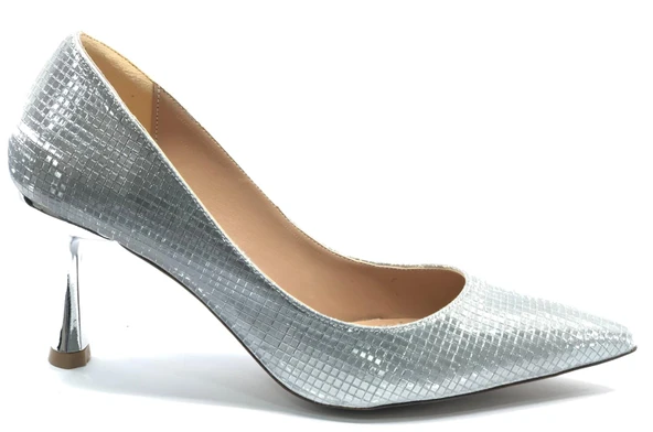Feles 7 Cm Ayna Topuk Poti Kare Desen Stiletto Kadın Ayakkabı ürün görseli 1