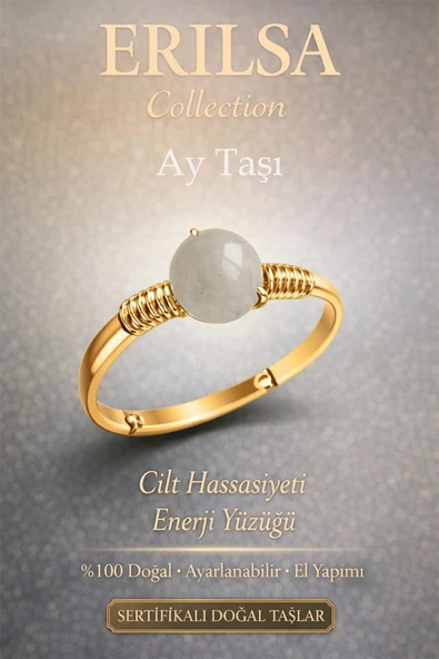 Sertifikalı Cilt Hassasiyeti Enerji Yüzüğü – Ay Taşı Ayarlanabilir Gold İnce Yengeç Terazi Burç ürün görseli 1