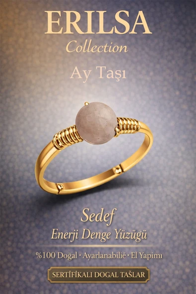 Sertifikalı Sedef Enerji Denge Yüzüğü – Ay Taşı Sedef Ayarlamalı Gold İnce Kasa Yengeç Balık Burcu ürün görseli 1