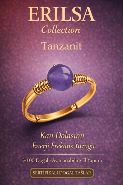 Sertifikalı Kan Dolaşımı Enerji Yüzüğü – Tanzanit Taşı Ayarlanabilir Gold İnce Kasa Terazi Balık ürün görseli 1