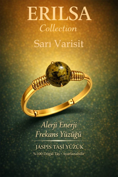 Sertifikalı Alerji Enerji Frekans Yüzüğü – Sarı Varisit Taşı Ayarlamalı Gold İnce Kasa Başak Boğa ürün görseli 1