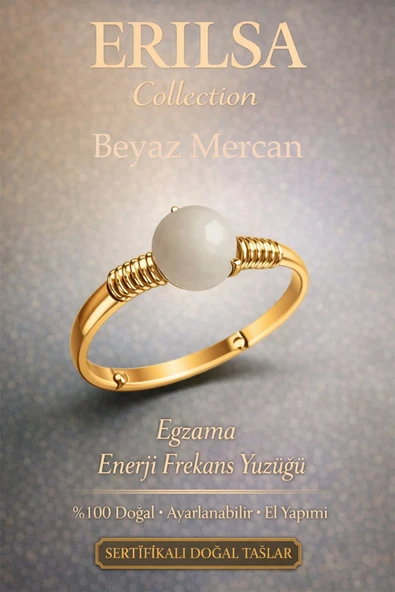 Sertifikalı Egzama Enerji Frekans Yüzüğü – Beyaz Mercan Ayarlamalı Gold İnce Kasa Terazi Balık Burç ürün görseli 1