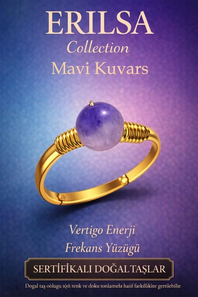 Sertifikalı Vertigo Enerji Yüzüğü – Mavi Kuvars Ayarlanabilir Gold İnce Kasa Balık Kova Burcu ürün görseli 1