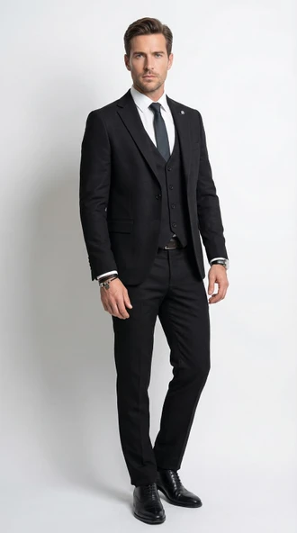 Erkek Klasik Slim Fit Armürlü Kumaş Tek Düğmeli Çift Yırtmaçlı Klasik Yaka Takım Elbise 7  Drop ürün görseli 1