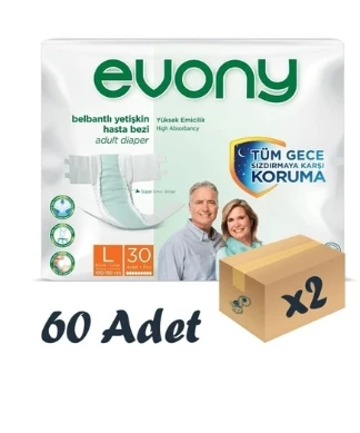 EVONY Bel Bantlı Yetişkin Hasta Bezi Large 30lu 2 Paket 60 Adet ürün görseli 1