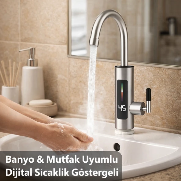 3000W Elektrikli Anında Sıcak Su Musluğu Dijital Sıcaklık Göstergeli 360 Derece Döner ürün görseli 1