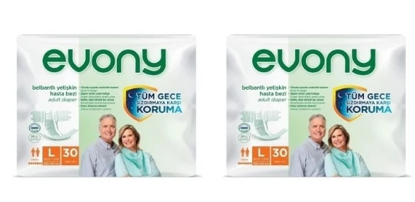 Evony Belbantlı Büyük Boy (L) 30’lu 2 Paket Hasta Bezi ürün görseli 1