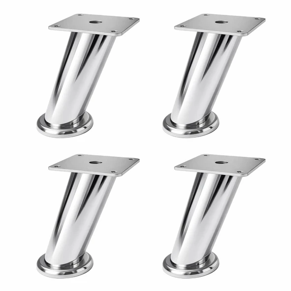 Tablalı Dereceli (4 ADET) Ayarlanabilir 12 CM Krom Metal Baza TV Ünitesi Koltuk Mobilya Ayağı (+2CM) ürün görseli 1