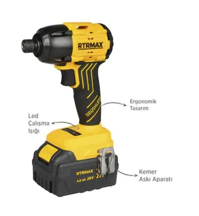 AKÜLÜ TORKLU VİDALAMA KÖMÜRSÜZ 200Nm 2x4 Ah AKÜ RTRMAX S-LION ürün görseli 1