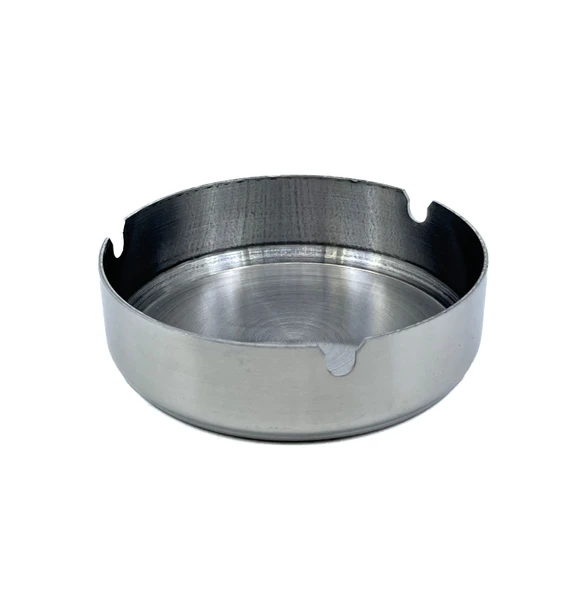 Paslanmaz Çelik Yuvarlak Metal Küllük - Lüks Fırçalanmış Tasarım 10 cm ürün görseli 1