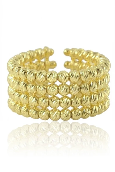 925 Ayar Gümüş Yüzük Altın Kaplama Dorica (Dorissa) Alttan Ayarlamalı Dört Sıra Yüzük SGTL13225GOLD ürün görseli 1