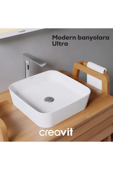 Creavit UL040 Ultra Kare Çanak Lavabo 40 Cm Parlak Beyaz ürün görseli 1
