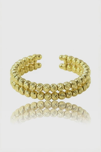 925 Ayar Gümüş  Yüzük Altın Kaplama Dorica (Dorissa) Alttan Ayarlamalı Çift Sıra Yüzük SGTL13223GOLD ürün görseli 1