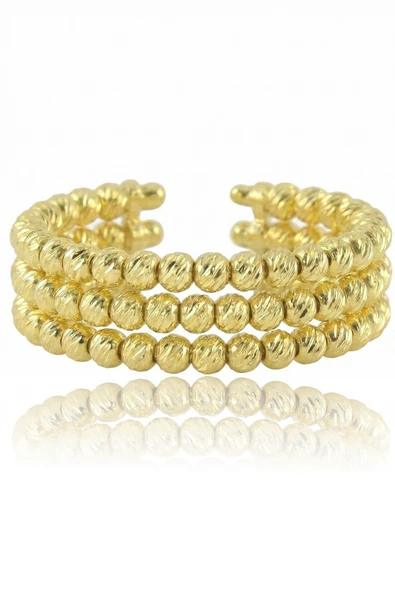 925 Ayar Gümüş Yüzük Altın Kaplama Dorica (Dorissa) Alttan Ayarlamalı Üç Sıra Yüzük SGTL13224GOLD ürün görseli 1