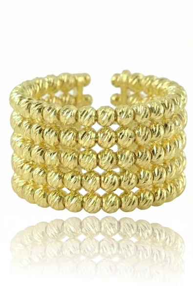 925 Ayar Gümüş Yüzük Altın Kaplama Dorica (Dorissa) Alttan Ayarlamalı Beş Sıra Yüzük SGTL13226GOLD ürün görseli 1