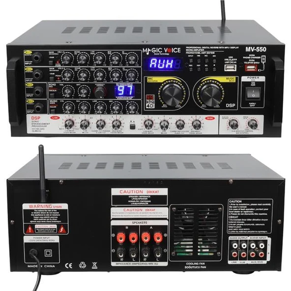 Magicvoice MV-550 2X100w USB/SD/Bluetooth 4 Mikrofon Girişli Stereo Mixer Amfi ürün görseli 1