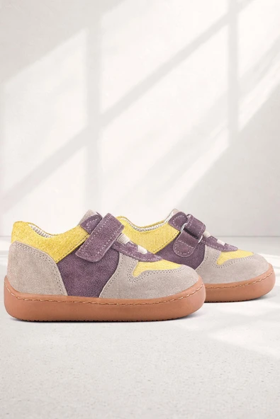 Rakerplus Bob Hakiki Deri Vizon Sarı Barefoot Cırtlı Lastikli Bebek Sneaker Ayakkabı ürün görseli 1
