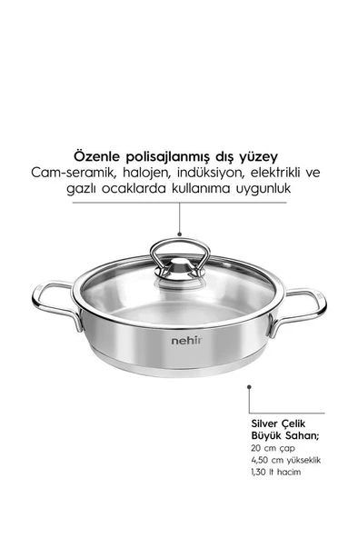 Nehir Silver 4 Parça Paslanmaz Çelik Sahan Seti (18-20 cm) - Resim 4