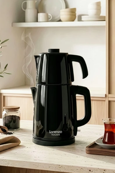 Lorenzo Teazen Çelik Çay Makinesi Su Isıtıcısı Kettle Otomatik Sıcak Tutma Siyah ürün görseli 1