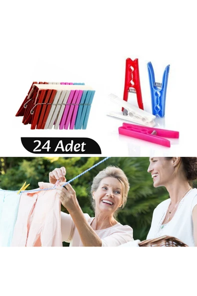 24 Adet Mandal Klasik Çamaşır Mandalı Plastik Güçlü Tutucu Çok Amaçlı ürün görseli 1