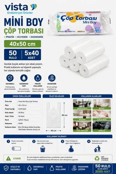 Vista Mini Boy Çöp Torbası 40x50 cm 50 Rulo ürün görseli 1
