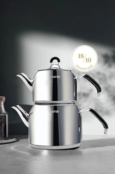 Nehir Modern Mini Küçük Boy Paslanmaz Çelik Çaydanlık Takımı 0.8-1.6 Lt. ürün görseli 1