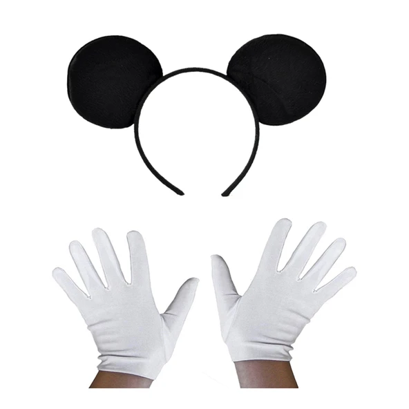 Siyah Mickey Mouse Tacı ve Beyaz Eldiven Seti ürün görseli 1