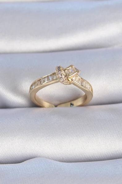 Pirinç Gold Renk Zirkon Taşlı Düğüm Model Kadın Yüzük - TJ-BYK3344 ürün görseli 1