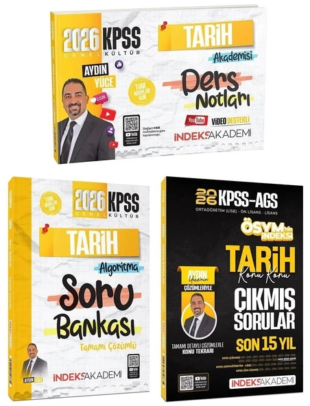 İndeks Akademi 2026 KPSS Tarih Video Ders Notları + Soru Bankası + Çıkmış Sorular 3 lü Set - Aydın Yüce İndeks Akademi Yayıncılık ürün görseli 1