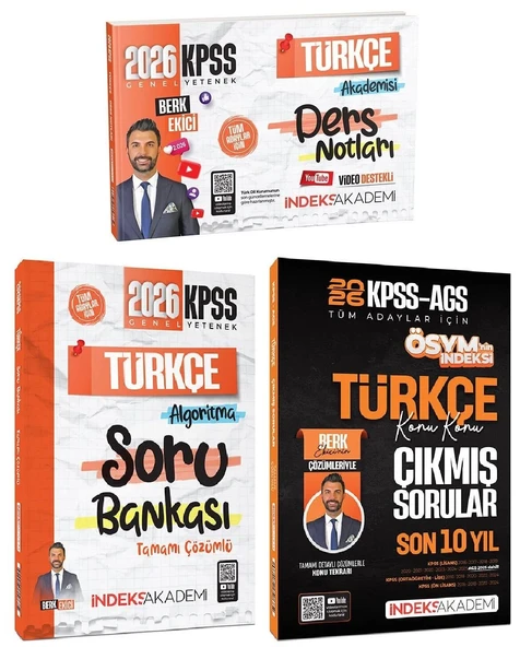 İndeks Akademi 2026 KPSS Türkçe Video Ders Notları + Soru Bankası + Çıkmış Sorular 3 lü Set - Berk Ekici İndeks Akademi Yayıncılık ürün görseli 1