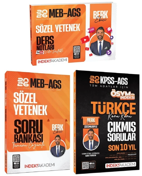İndeks Akademi 2026 MEB-AGS Sözel Yetenek Video Ders Notları + Soru Bankası + Çıkmış Sorular 3 lü Set - Berk Ekici İndeks Akademi Yayıncılık ürün görseli 1