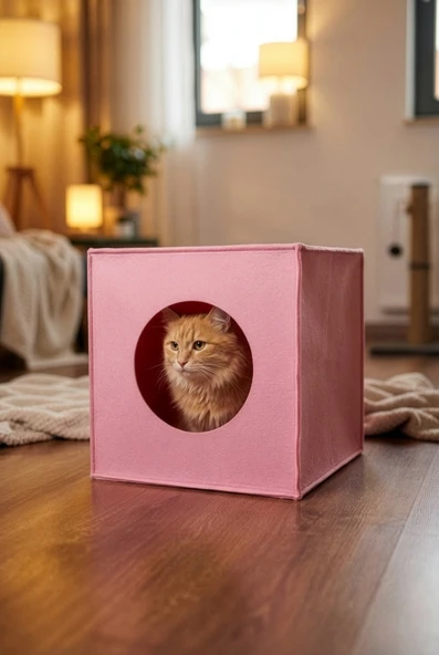 Keçe Kedi Yuvası Organizer Düzenleyici Katlanabilir Pembe ürün görseli 1