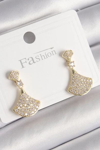 Pirinç Gold Renk Zirkon Taşlı Motif Model Kadın Küpe - TJ-BKP9778 ürün görseli 1