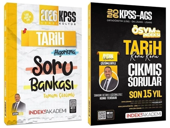 İndeks Akademi 2026 KPSS Tarih Soru Bankası + Çıkmış Sorular 2 li Set - Aydın Yüce İndeks Akademi Yayıncılık ürün görseli 1