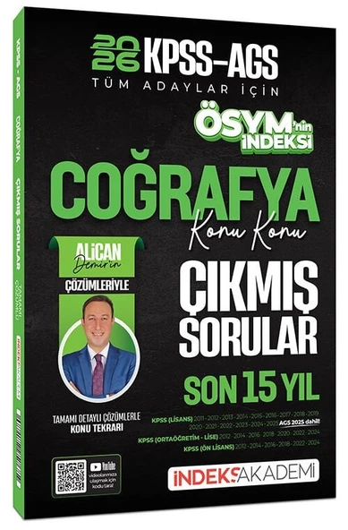 İndeks Akademi 2026 KPSS MEB-AGS Coğrafya ÖSYM nin İndeksi Çıkmış Sorular Son 15 Yıl Konu Konu Çözümlü - Alican Demir İndeks Akademi Yayıncılık ürün görseli 1
