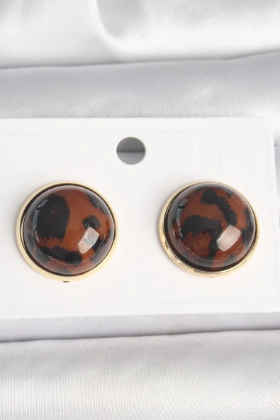 Pirinç Gold Renk 3D Daire Leopar Model Kadın Küpe - TJ-BKP10347 ürün görseli 1