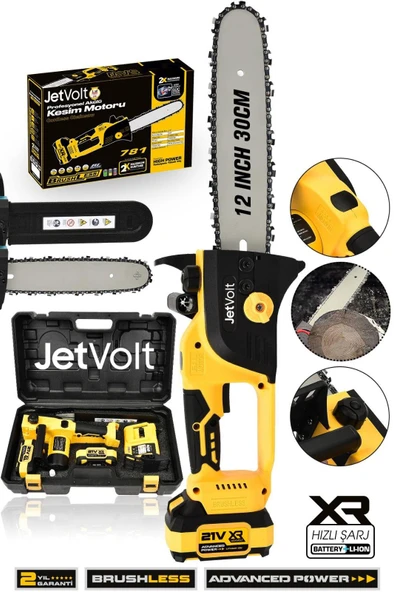 JetVolt Çift Akülü Testere Ağaç Odun Dal Kesme Motoru - Sarı ürün görseli 1