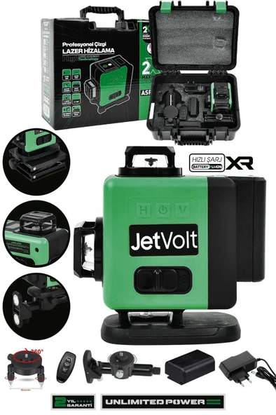 JetVolt Profesyonel 360° Lazer Hizalama 16 Köşe Otomatik Hizalama Yeşil Çizgili Lazer Metre Hizalama - Yeşil ürün görseli 1