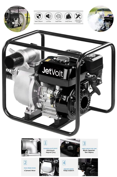 JetVolt Profesyonel 3 İnç Benzinli Su Pompası Motoru - Siyah ürün görseli 1
