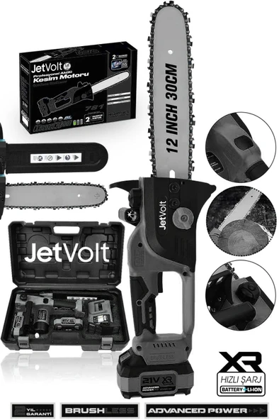 JetVolt Çift Akülü Testere Ağaç Odun Dal Kesme Motoru - Siyah ürün görseli 1