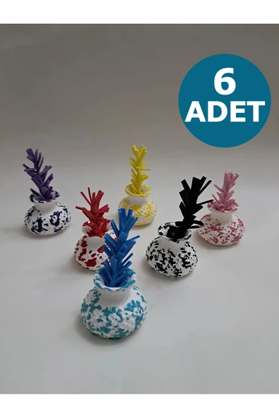 6 Adet Renkli Minik Vazo Takımı (Çiçekler Dahil) ürün görseli 1
