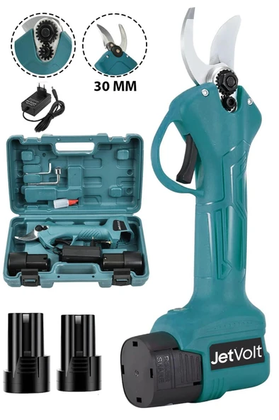 JetVolt 21v 5ah Profesyonel Çift Akülü Bahçe Sera Süper Budama Bağ Makası Şarjlı Budama Makinesi 30 MM - Mavi ürün görseli 1
