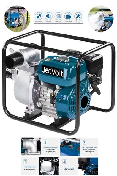 JetVolt Profesyonel 3 İnç Benzinli Su Pompası Motoru - Mavi ürün görseli 1
