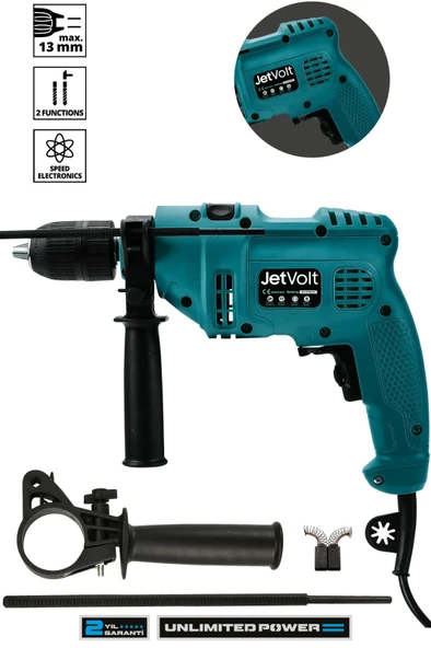 JetVolt 500W Darbeli Metal Şanzıman 13mm Elektrikli Matkap - Mavi ürün görseli 1
