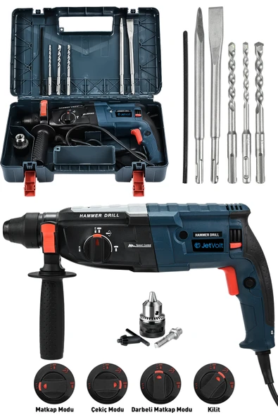 JetVolt 850W Metal Şanzıman Darbeli Matkap Kırıcı Delici Hilti 2-28mm - Mavi ürün görseli 1
