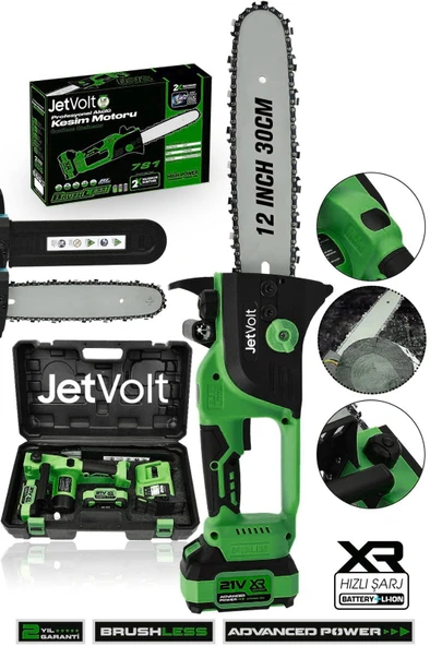 JetVolt Çift Akülü Testere Ağaç Odun Dal Kesme Motoru - Yeşil ürün görseli 1