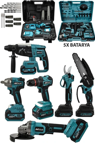 Ultra Profesyonel 21v 2.0ah 2 Çantalı 5 Bataryalı Kömürsüz Darbeli 6'lı Set - Mavi ürün görseli 1