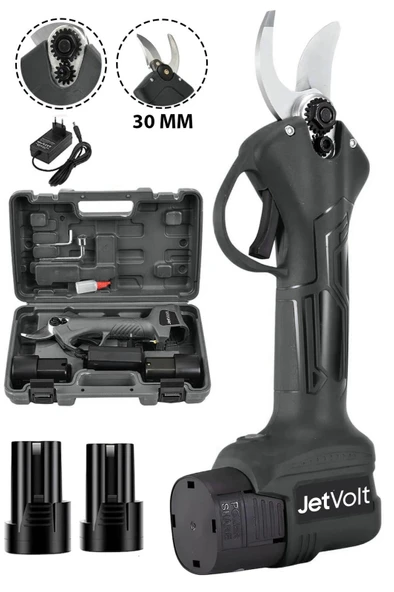 JetVolt 21v 5ah Profesyonel Çift Akülü Bahçe Sera Süper Budama Bağ Makası Şarjlı Budama Makinesi 30 MM - Siyah ürün görseli 1